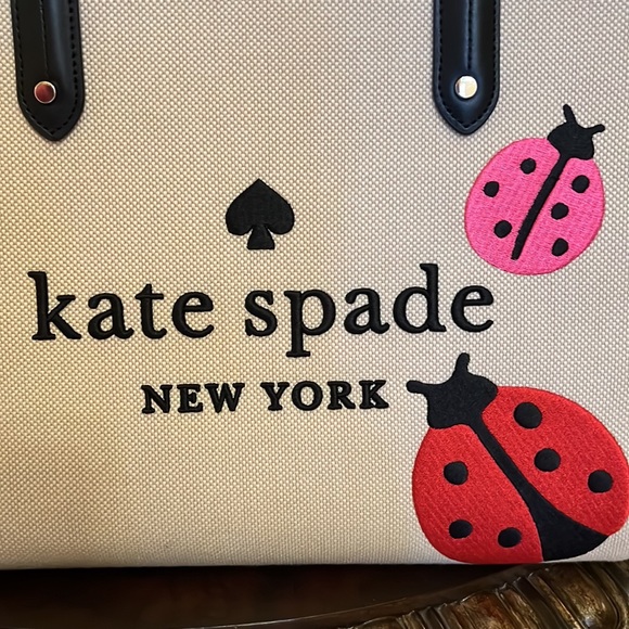 Kate Spade New York NWT ELLA LADYBUG TOTE BAG- Canvas w/Pebble Leather Trim - Picture 10 of 17